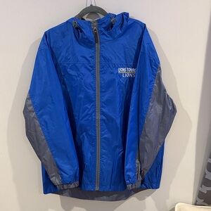 Men's Blue and Gray Raincoat